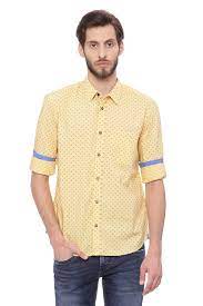 basics slim fit sunset yellow printed shirt